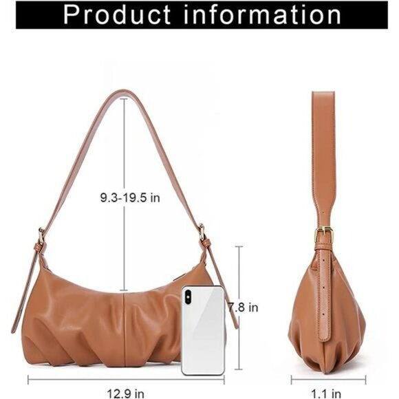 Small Hobo Dumpling Shoulder Bag Soft Leather Clutch Purse with Adjustable Strap - Picture 4 of 6